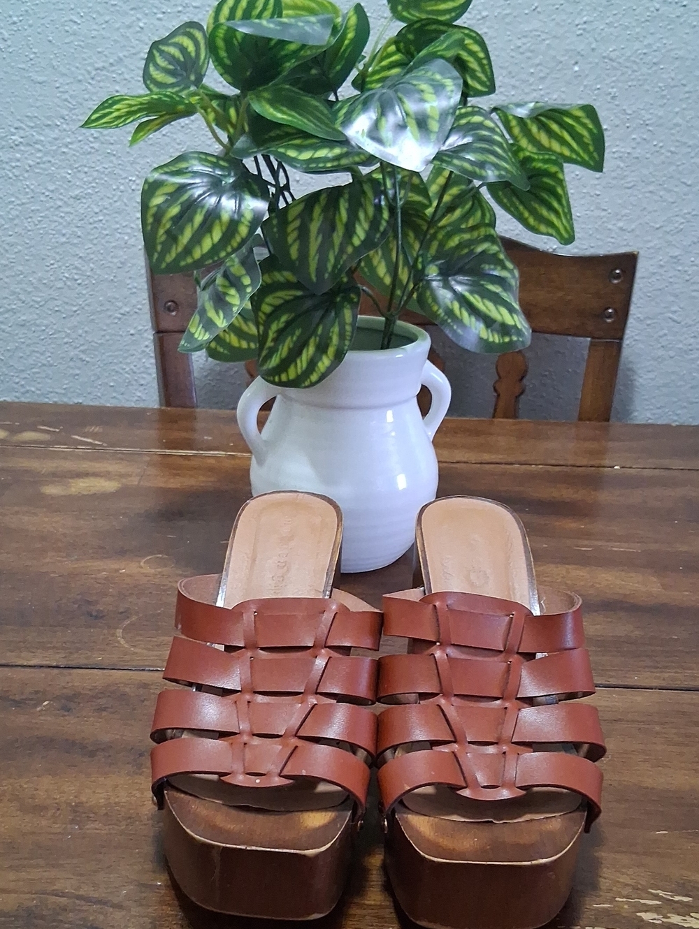 Madden Girl Brown Woven Platform Slide Mules